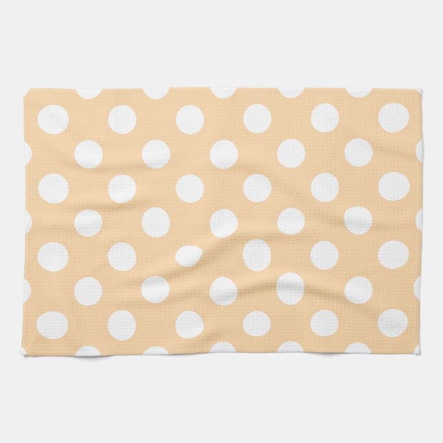 White polka dots på beige kökshandduk (Horisontell)