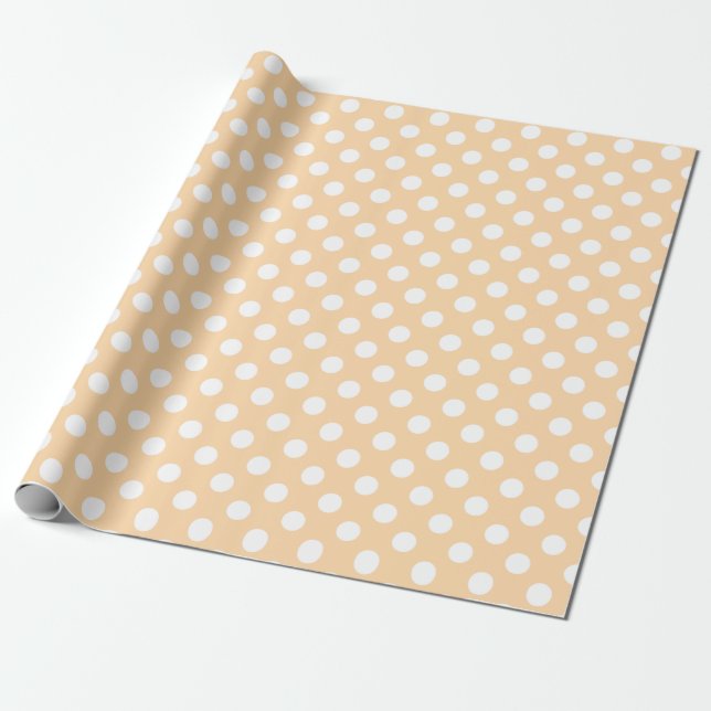White polka dots på beige presentpapper (Utrullad)