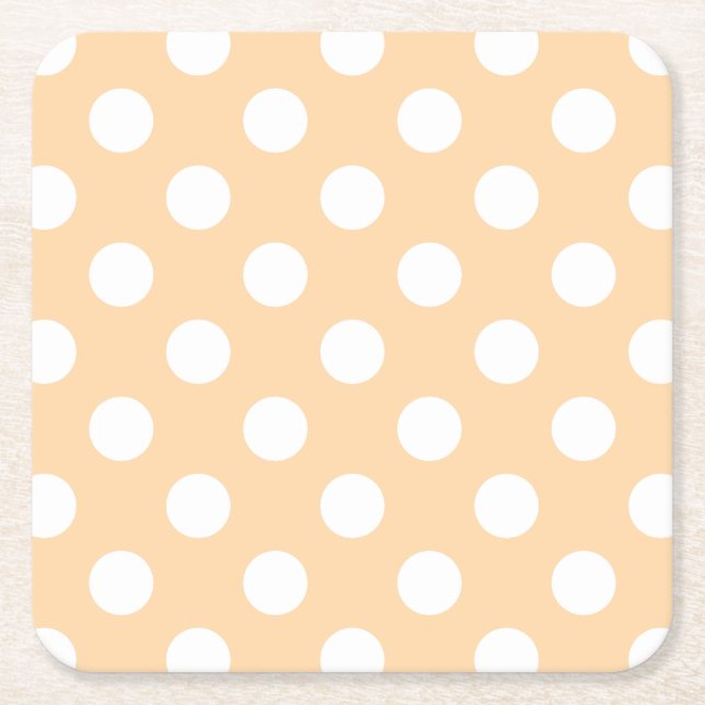 White polka dots på beige underlägg papper kvadrat (Framsidan)