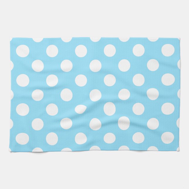 White polka dots på blek blue kökshandduk (Horisontell)