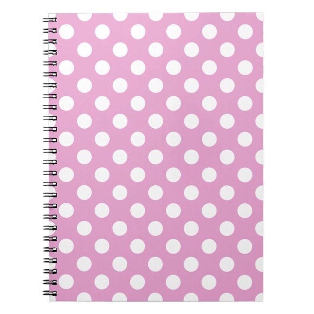 White polka dots på blekens rosa anteckningsbok med spiral (Framsidan)