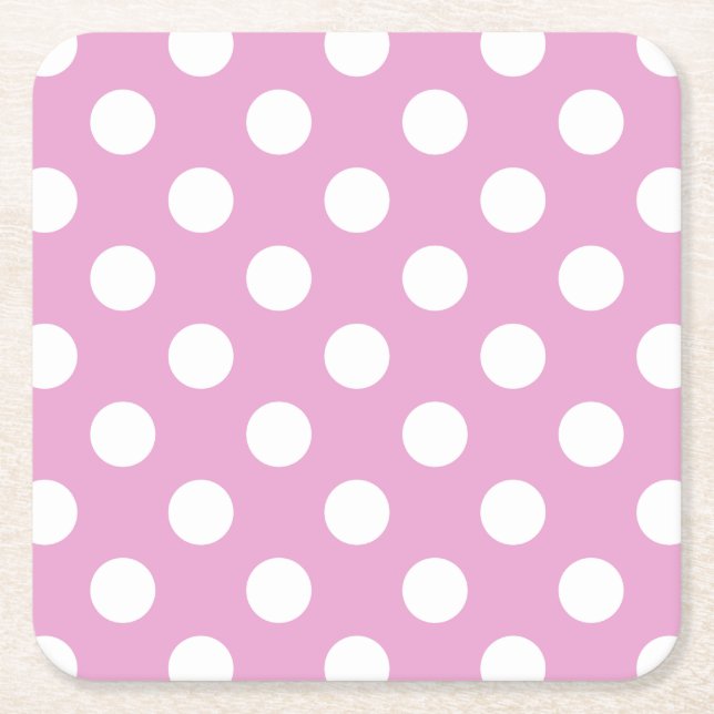 White polka dots på blekens rosa underlägg papper kvadrat (Framsidan)