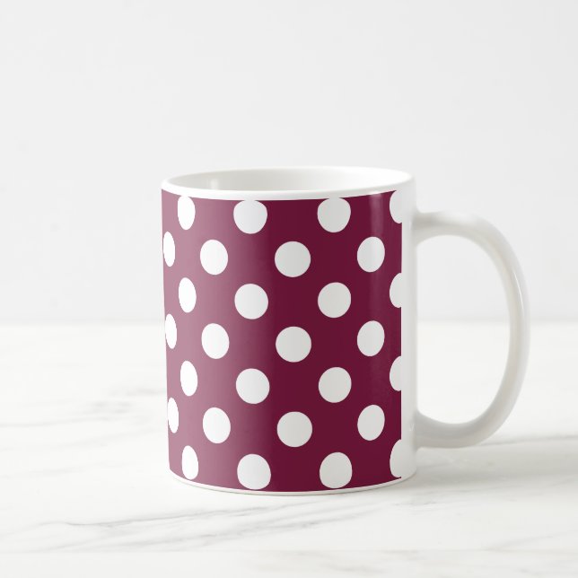 White polka dots på burgundy kaffemugg (Höger)