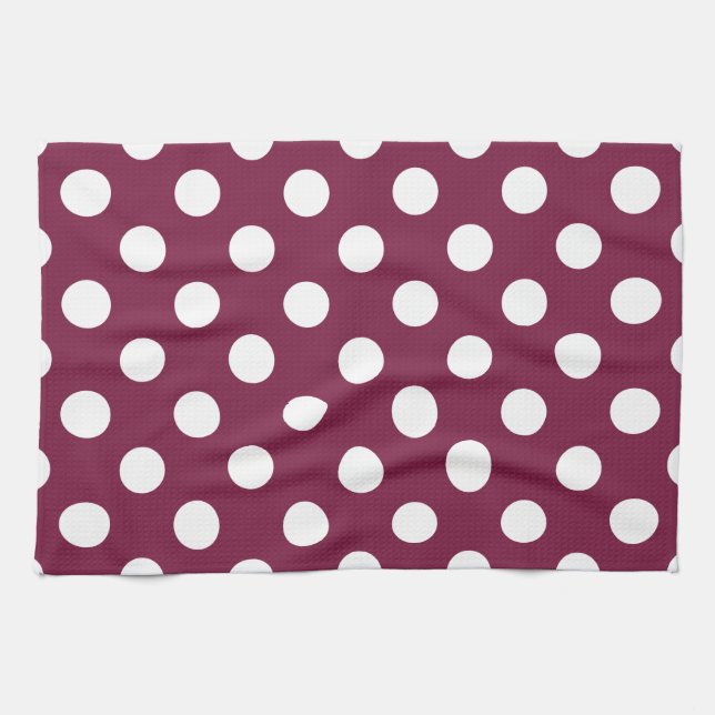 White polka dots på burgundy kökshandduk (Horisontell)
