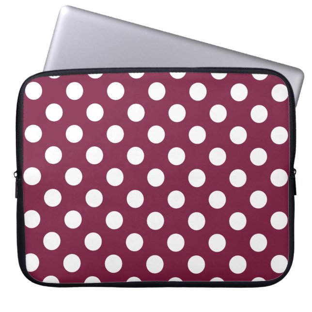 White polka dots på burgundy laptop sleeve (Framsidan)