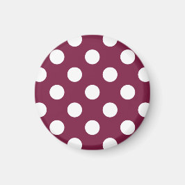 White polka dots på burgundy magnet