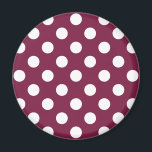 White polka dots på burgundy magnet<br><div class="desc">White polka dots på burgundy</div>