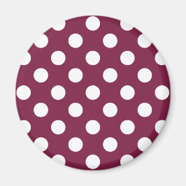 White polka dots på burgundy magnet
