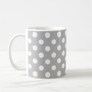 White Polka dots på Chrome Grått Background Kaffemugg