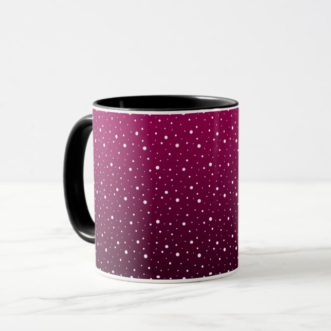White polka dots på crimson and black gradient. mugg (Framsida vänster)