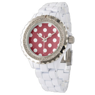 White Polka dots på Crimson Red Armbandsur