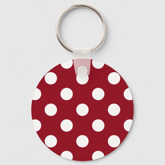 White Polka dots på Crimson Red Nyckelring (Framsida)