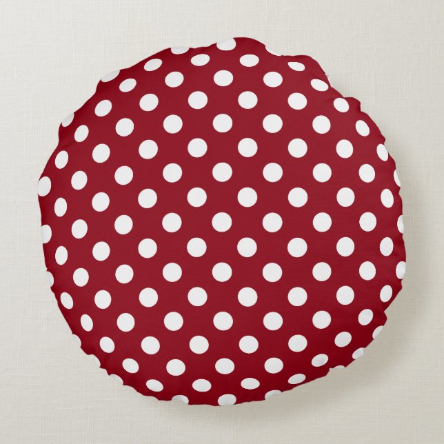 White Polka dots på Crimson Red Rund Kudde (Baksidan)