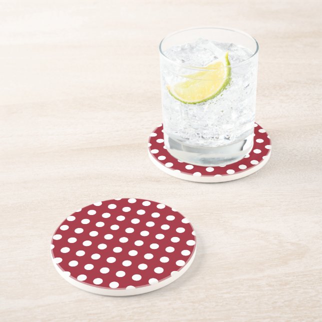 White Polka dots på Crimson Red Underlägg Sandsten (Sidan)