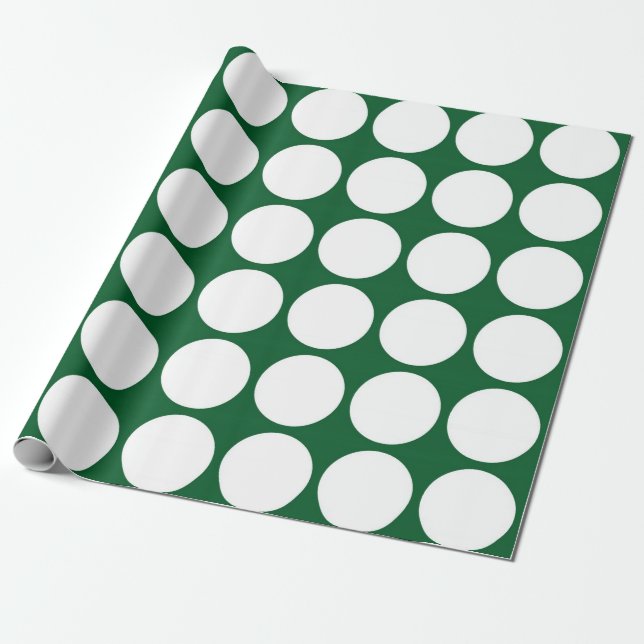 White Polka dots på Grönt Presentpapper (Utrullad)
