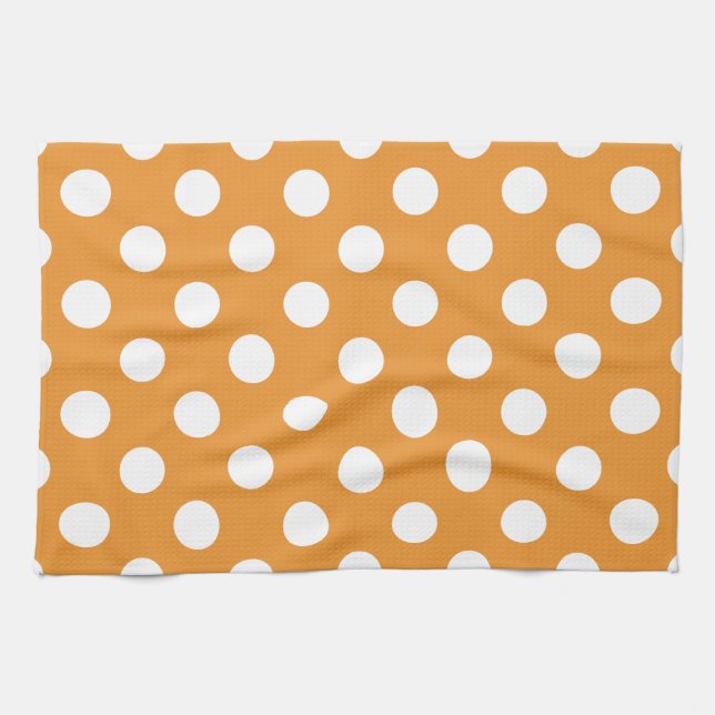 White polka dots på gula kökshandduk (Horisontell)