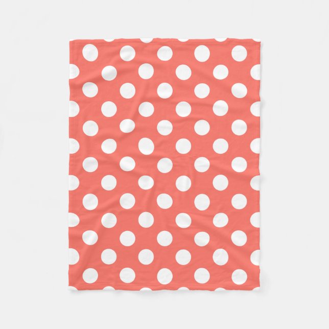 White polka dots på levande korall fleecefilt (Framsidan)