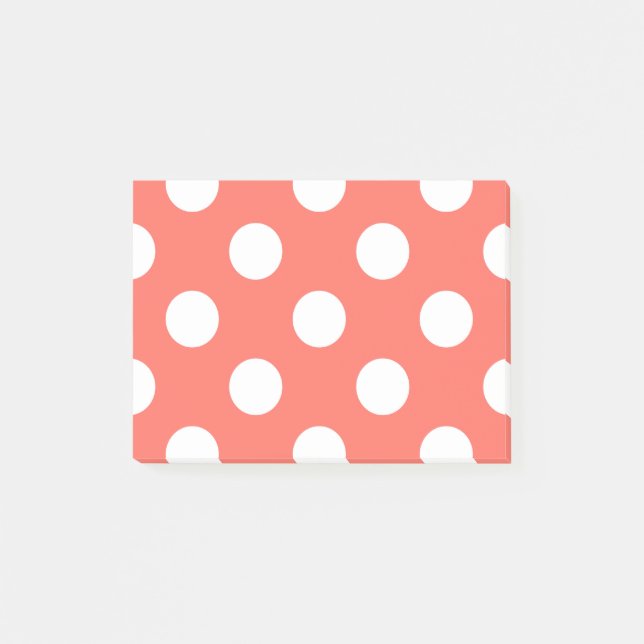 White polka dots på levande korall post-it block (Framsida)