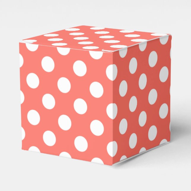 White polka dots på levande korall presentaskar (Framsidan Sidan)