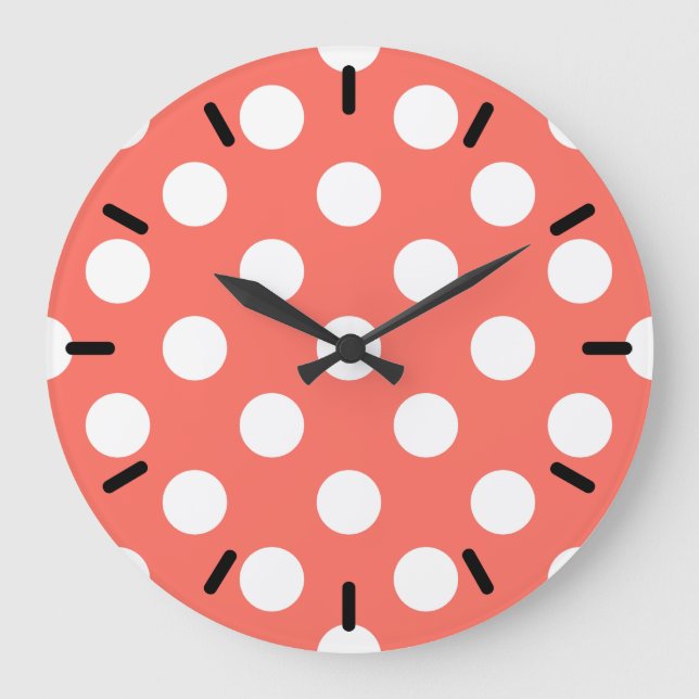 White polka dots på levande korall stor klocka (Framsida)