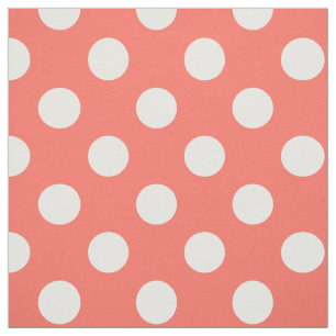 White polka dots på levande korall tyg