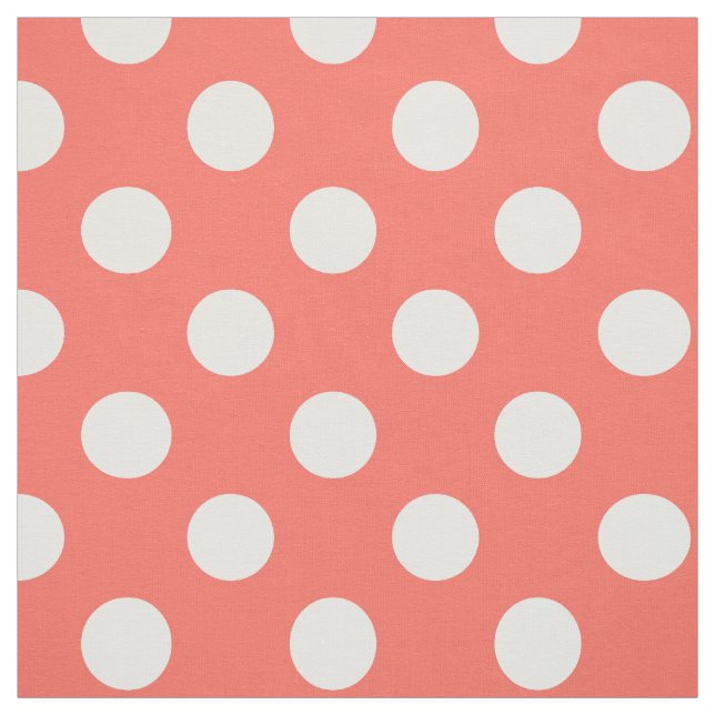 White polka dots på levande korall tyg (Provkarta)
