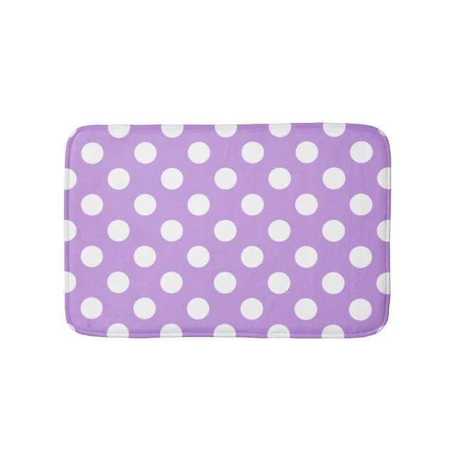 White polka dots på lilac badrumsmatta (Framsidan)