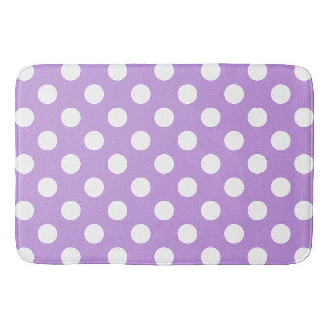 White polka dots på lilac badrumsmatta (Framsidan)