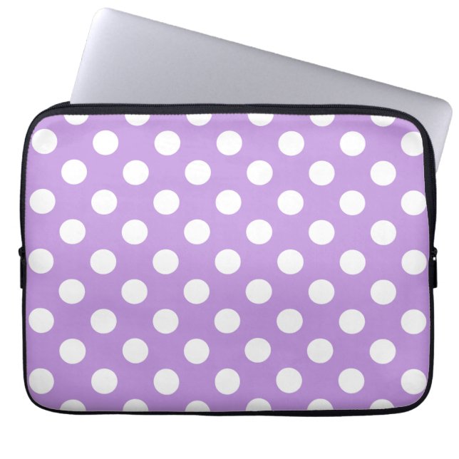 White polka dots på lilac laptop sleeve (Framsidan)