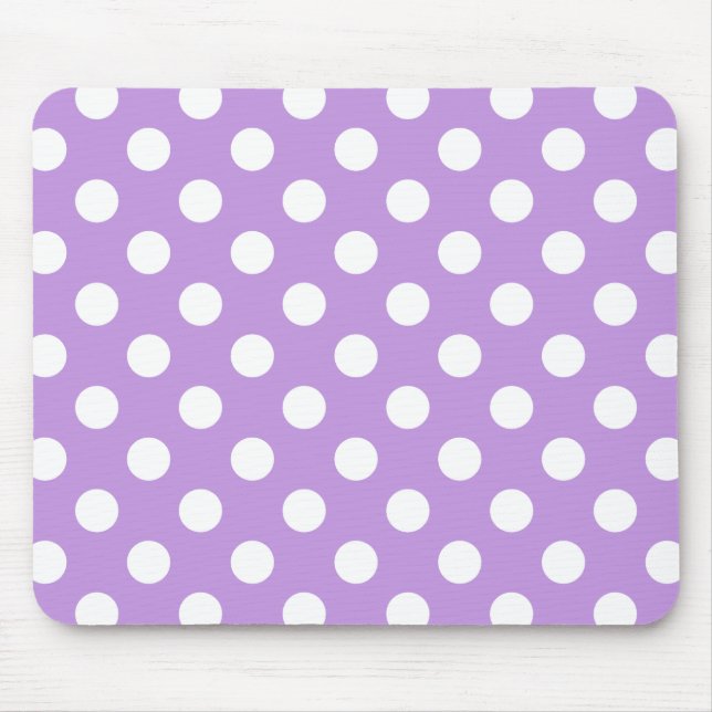White polka dots på lilac musmatta (Framsidan)