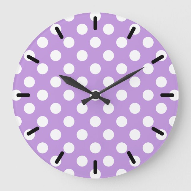 White polka dots på lilac stor klocka (Framsida)