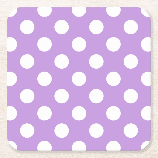 White polka dots på lilac underlägg papper kvadrat (Framsidan)
