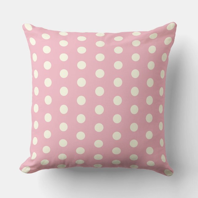 White Polka dots på Ljus rosa Kudde (Framsida)