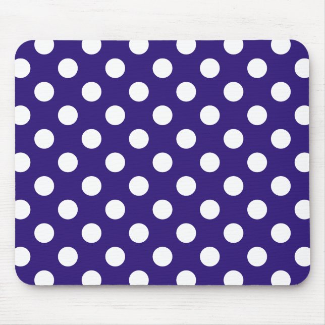 White polka dots på mörk blått musmatta (Framsidan)