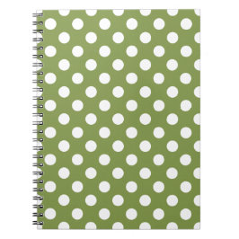 White polka dots på oliv grönt anteckningsbok med spiral