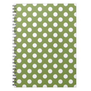 White polka dots på oliv grönt anteckningsbok med spiral