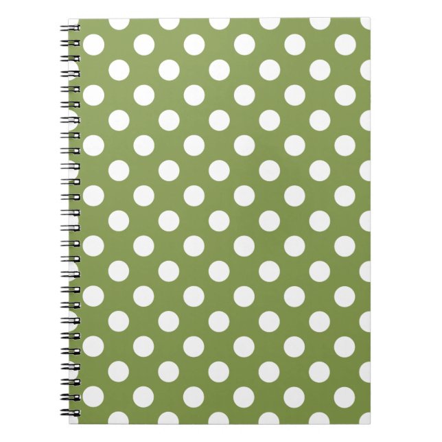 White polka dots på oliv grönt anteckningsbok med spiral (Framsidan)