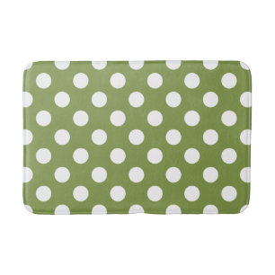 White polka dots på oliv grönt badrumsmatta