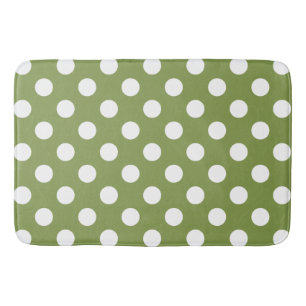 White polka dots på oliv grönt badrumsmatta