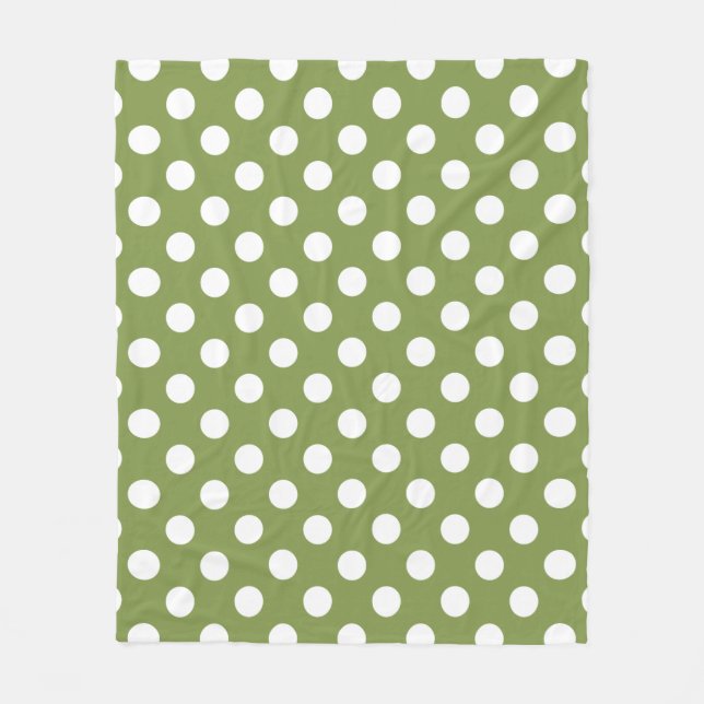 White polka dots på oliv grönt fleecefilt (Framsidan)