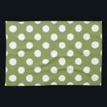 White polka dots på oliv grönt kökshandduk<br><div class="desc">White polka dots på oliv grönt</div>