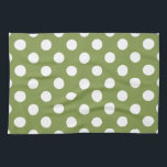White polka dots på oliv grönt kökshandduk<br><div class="desc">White polka dots på oliv grönt</div>