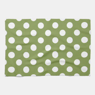 White polka dots på oliv grönt kökshandduk