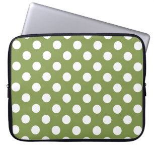White polka dots på oliv grönt laptop fodral