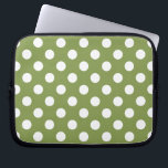 White polka dots på oliv grönt laptop fodral<br><div class="desc">White polka dots på oliv grönt</div>