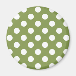 White polka dots på oliv grönt magnet