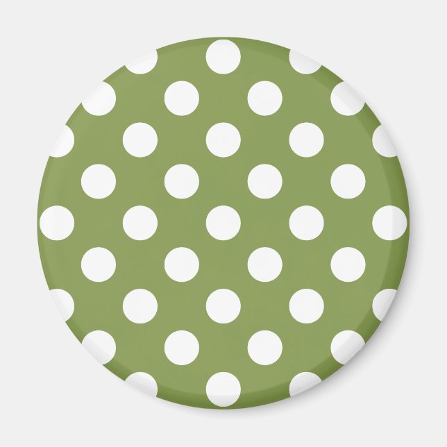 White polka dots på oliv grönt magnet (Framsidan)