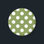 White polka dots på oliv grönt magnet<br><div class="desc">White polka dots på oliv grönt</div>