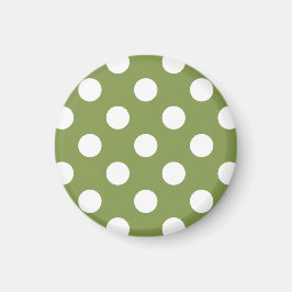 White polka dots på oliv grönt magnet