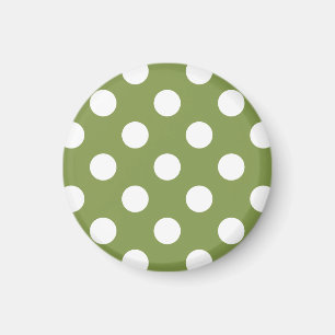 White polka dots på oliv grönt magnet
